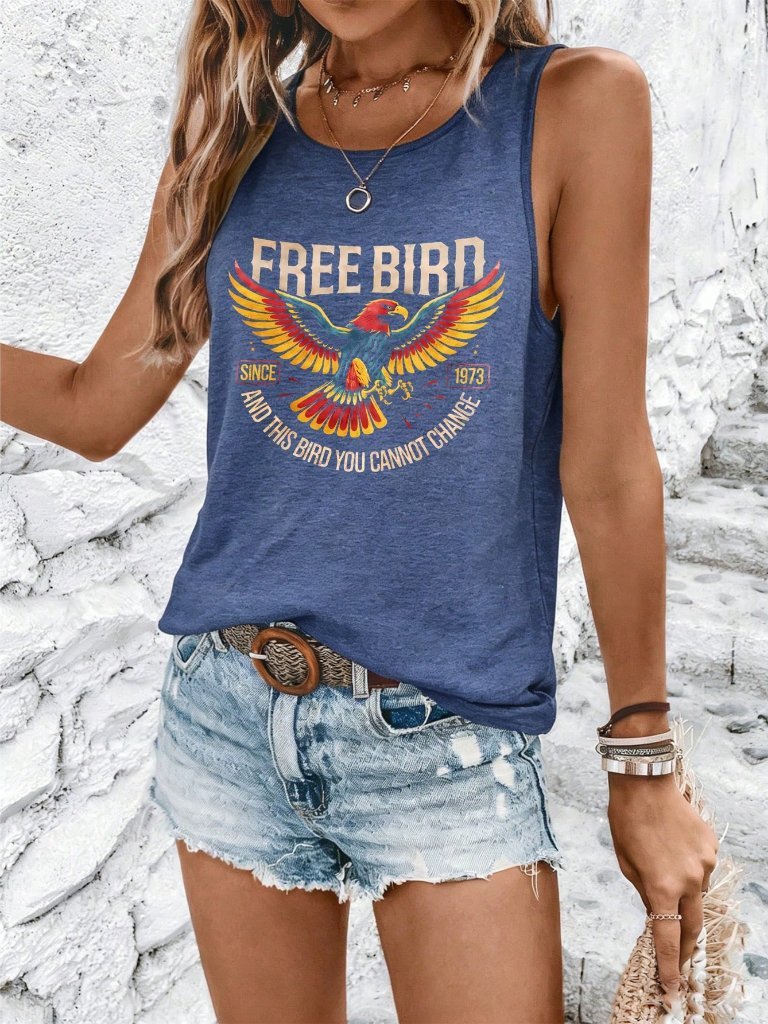 Navy Blue Graphic Racerback Women's Free Bird Eagle Tank Top